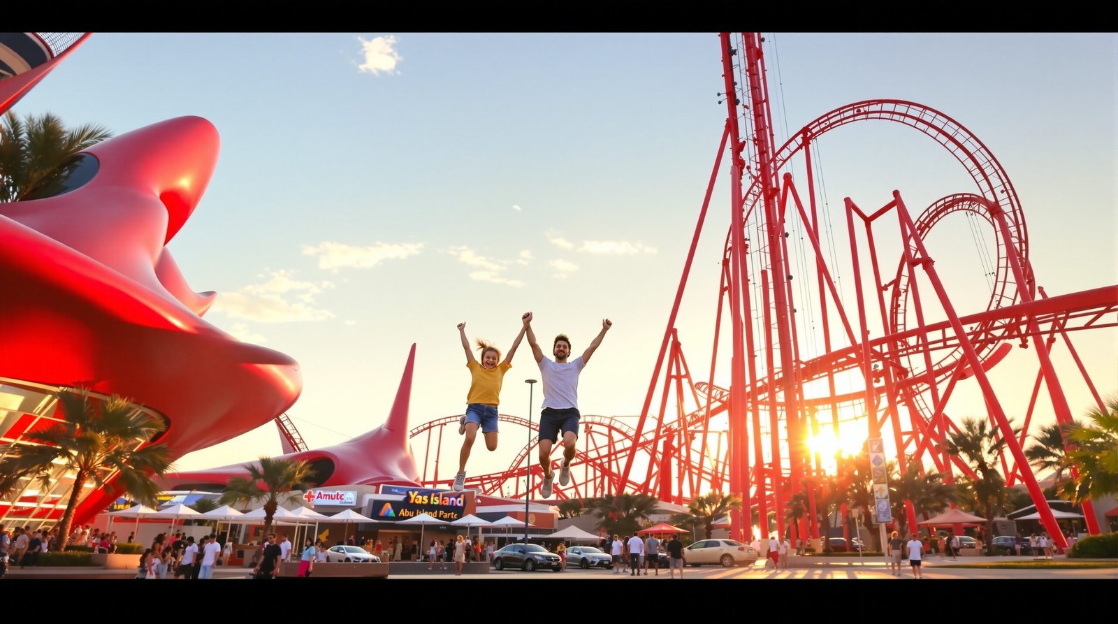 Family enjoying a Yas Island theme park