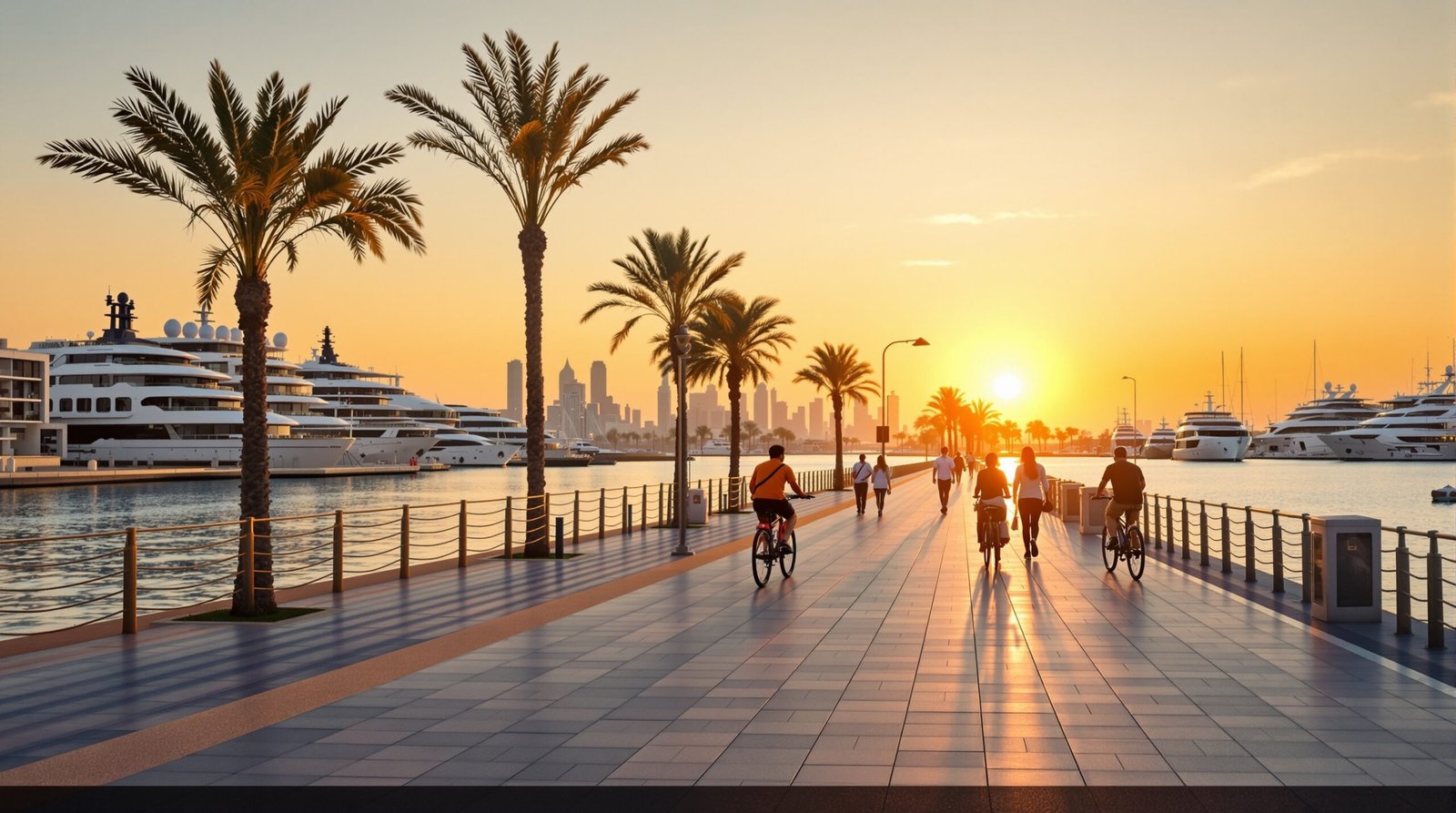 Cycling the Yas Marina Formula 1 circuit at sunset